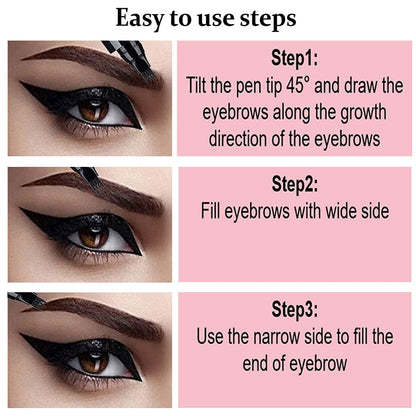 Waterproof 4-Point Microblading Eyebrow Pen with Fork Tip Applicator
