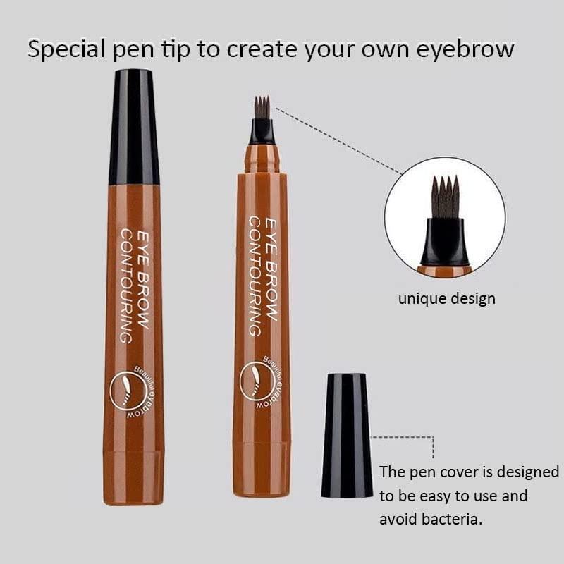 Waterproof 4-Point Microblading Eyebrow Pen with Fork Tip Applicator