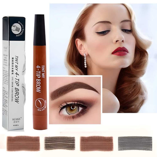 Waterproof 4-Point Microblading Eyebrow Pen with Fork Tip Applicator
