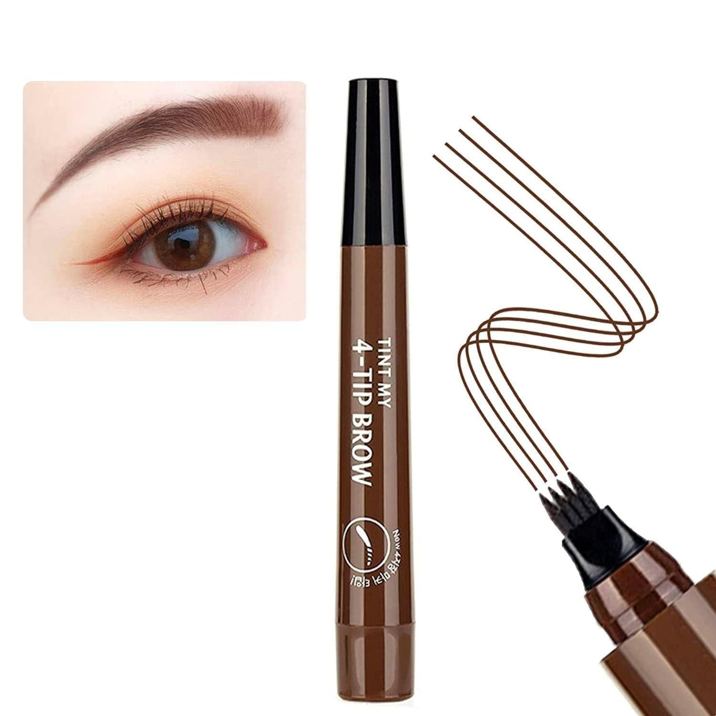 Waterproof 4-Point Microblading Eyebrow Pen with Fork Tip Applicator