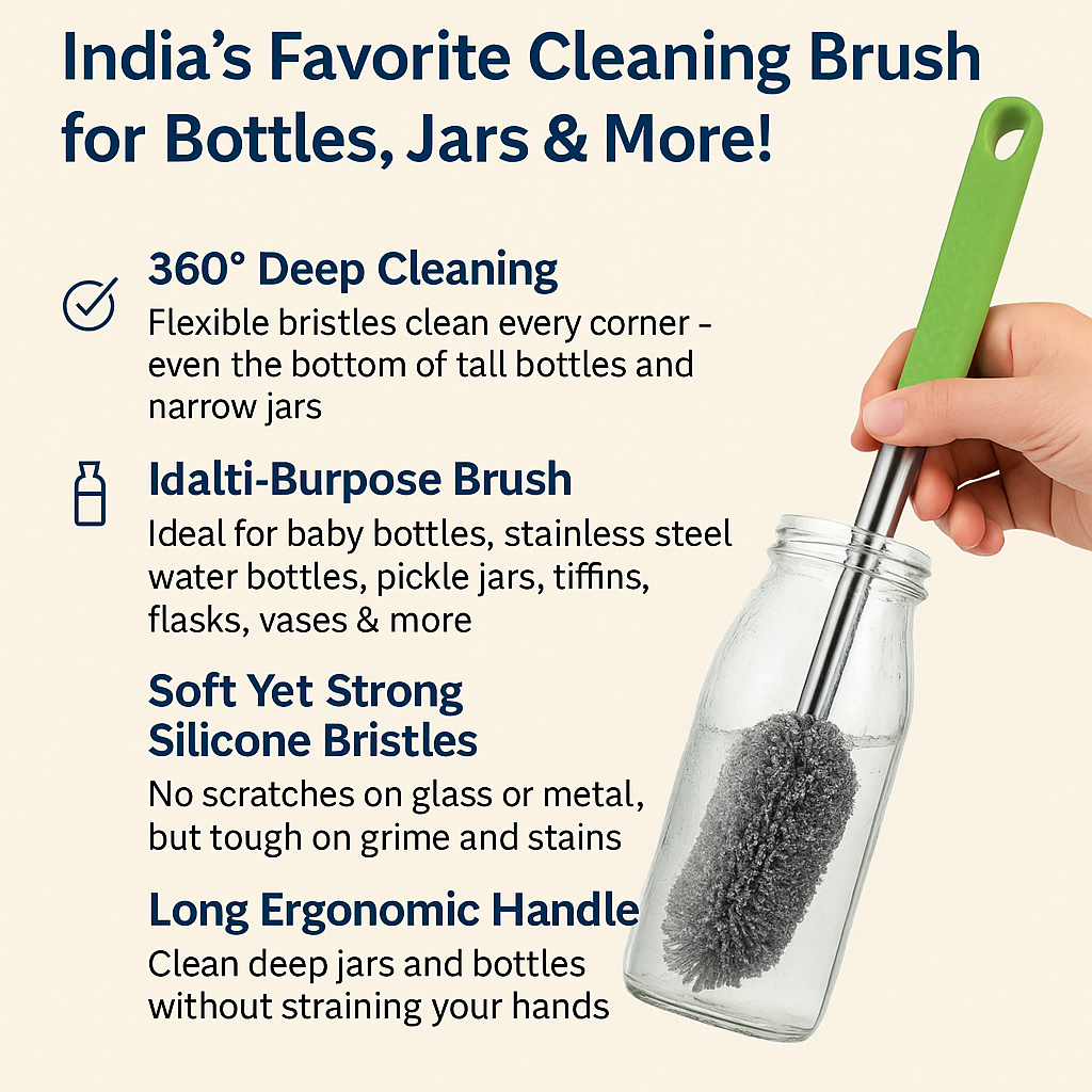 Long Handle Bottle and Jar Toilet Cleaner Brush